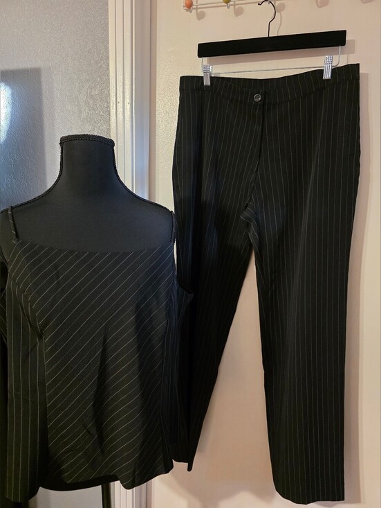 Milena Pants - Milena Set Of Black pinstripe pants with matching top. Size XL